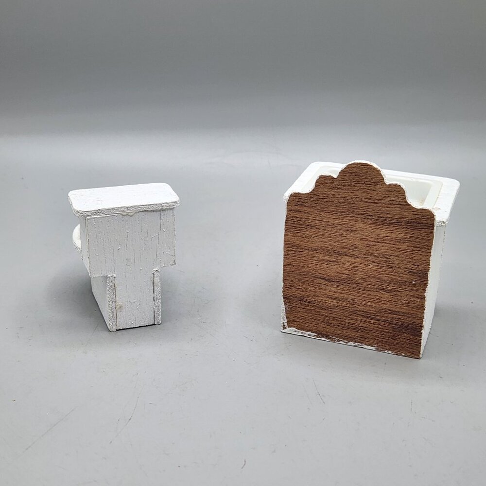 Miniature Wooden Dollhouse Furniture Bathroom Sink Toilet White - Picture 2 of 3